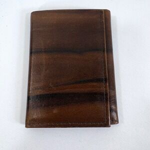 Amity Trifold Wallet Brown Cowhide Leather Striped Patina Herringbone Lining VTG